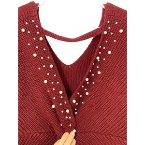 Women’s Shein Twist Back Bead Bling Pull Over Sweater Size 3XL 5347 V-neck